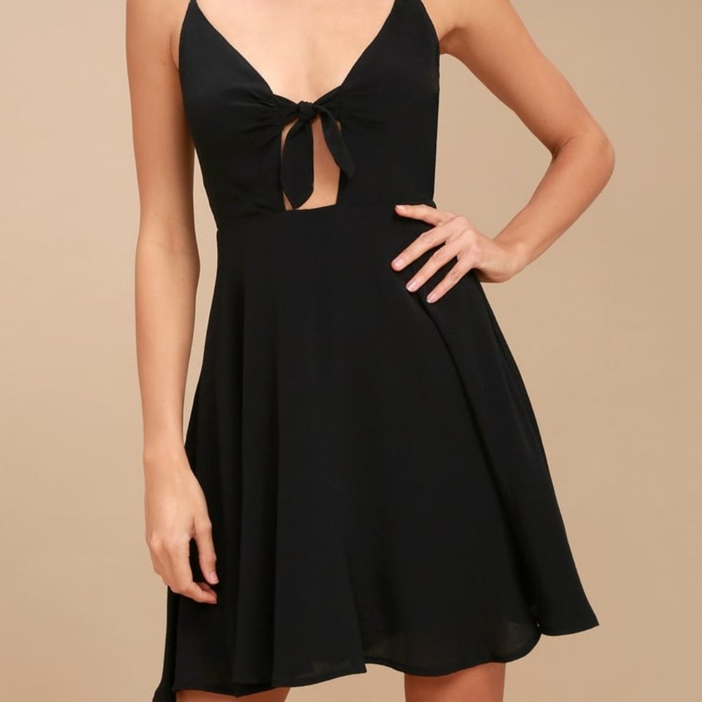 Lulus Play It Cool Black Tie-Front Skater Dress - Small